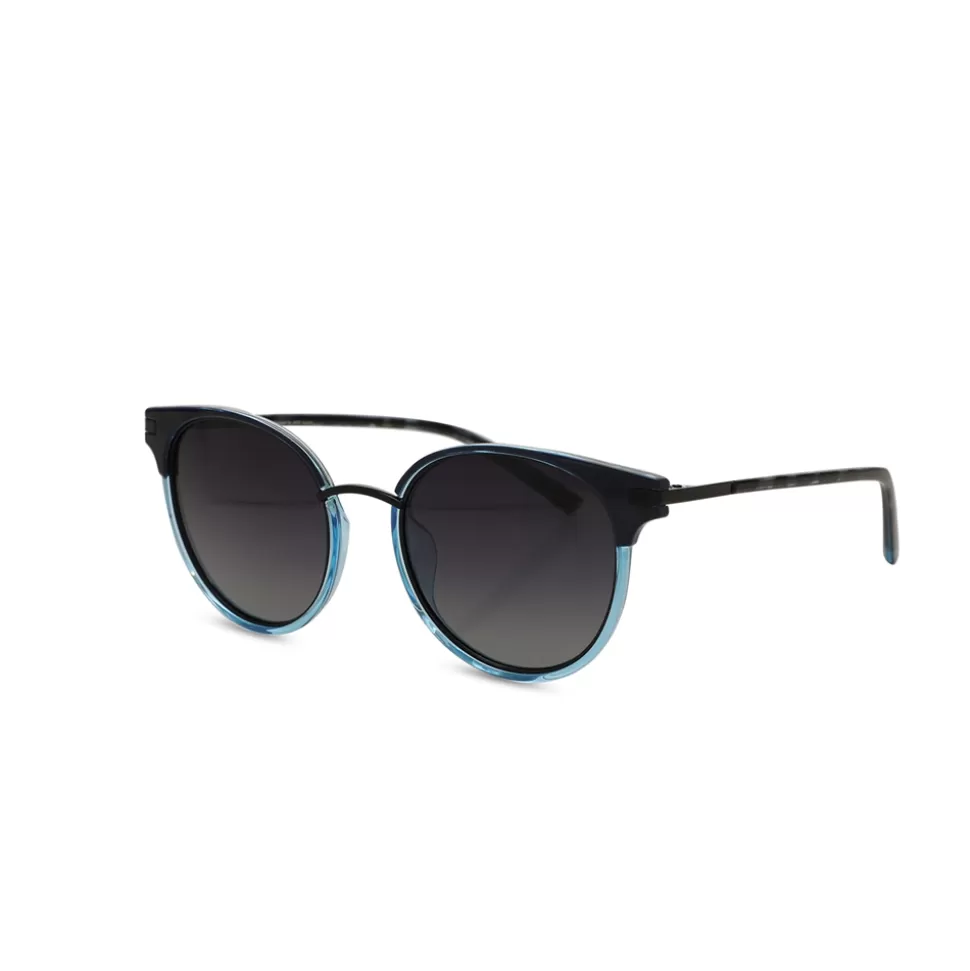 Gafas de Sol Folli Follie para Mujer - Montura Redonda en Azul y Negro con Detalles Modernos