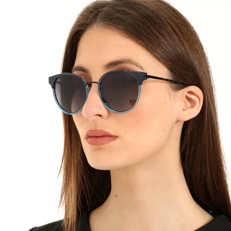 Gafas de Sol Folli Follie para Mujer - Montura Redonda en Azul y Negro con Detalles Modernos