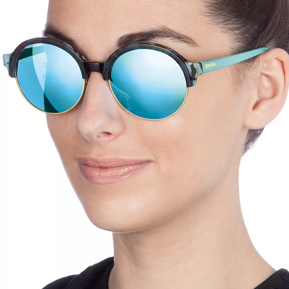 Gafas de Sol Folli Follie Mujer - Modelo Redondo Azul con Cristales Espejo Iridiscentes