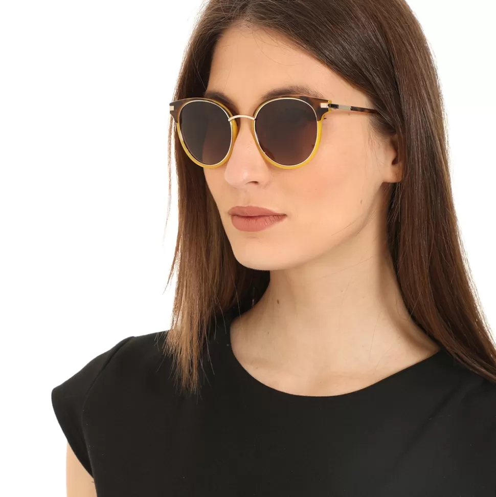 Gafas de sol Folli Follie para mujer | Diseño redondo con acabado dual en marrón tostado y ámbar brillante