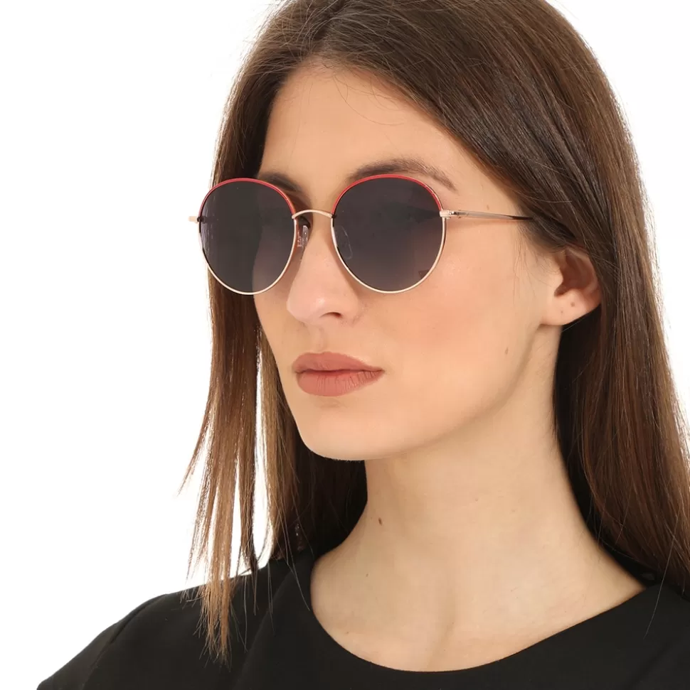 Gafas de Sol Folli Follie Redondas - Estilo Urbano con Marco Metálico en Rojo Intenso para Mujer