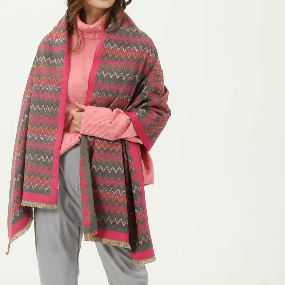 Pañuelo Chevron Fucsia y Verde en Viscosa - Accesorio Primaveral Folli Follie para Mujer