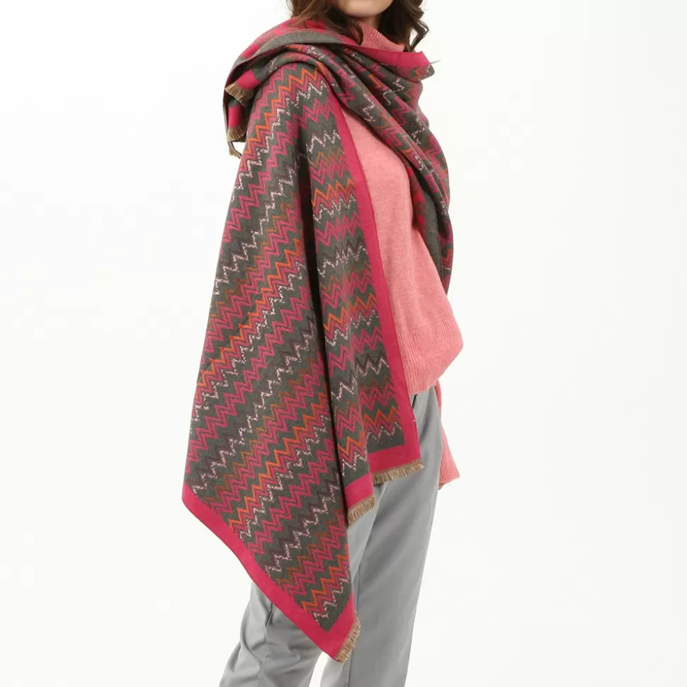 Pañuelo Chevron Fucsia y Verde en Viscosa - Accesorio Primaveral Folli Follie para Mujer