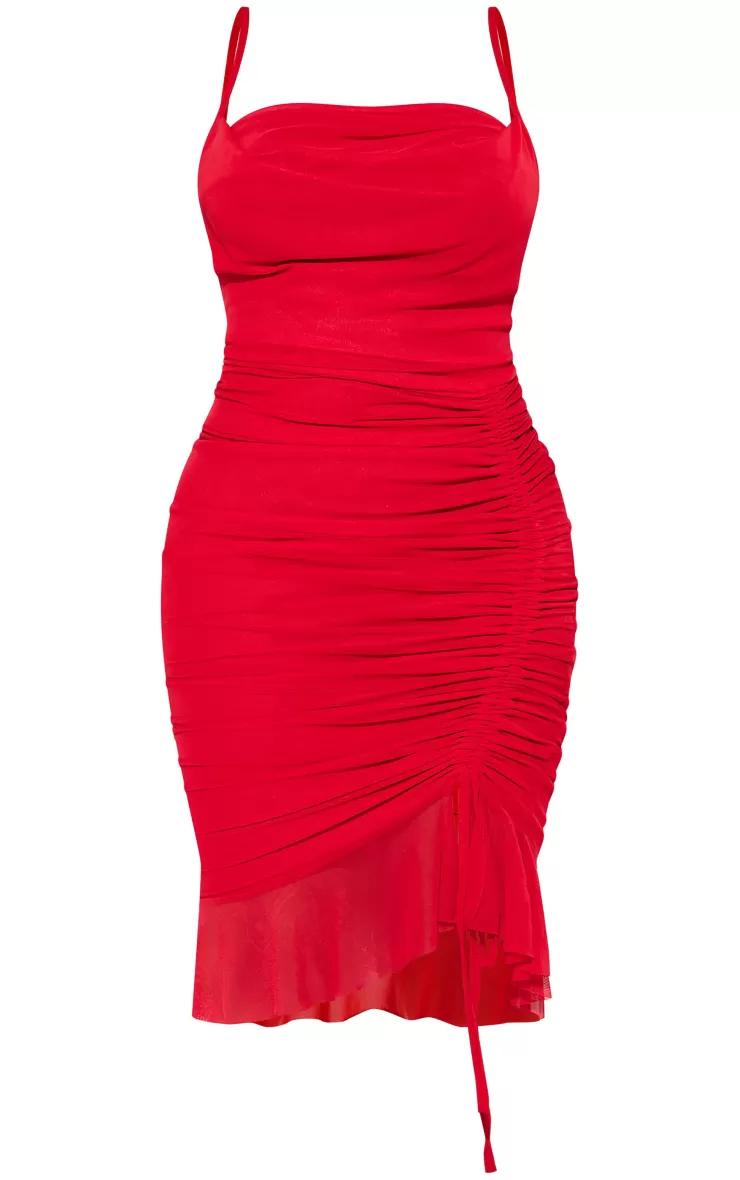 PrettyLittleThing Shape  Mesh Cowl Ruched Detail Midi Dress< Honeymoon Outfits