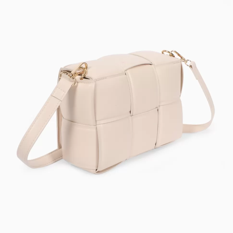 Folli Follie Bandolera Mujer - Diseño Cuadrado en Beige con Detalles Trenzados