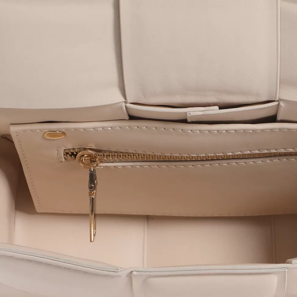 Folli Follie Bandolera Mujer - Diseño Cuadrado en Beige con Detalles Trenzados