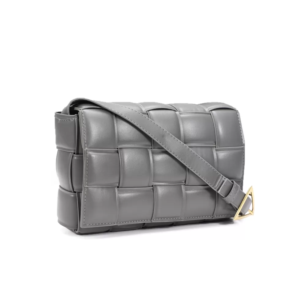 Bolso Folli Follie Mujer - Diseño Cuadrado con Trenzas en Gris Perla para Looks Diarios
