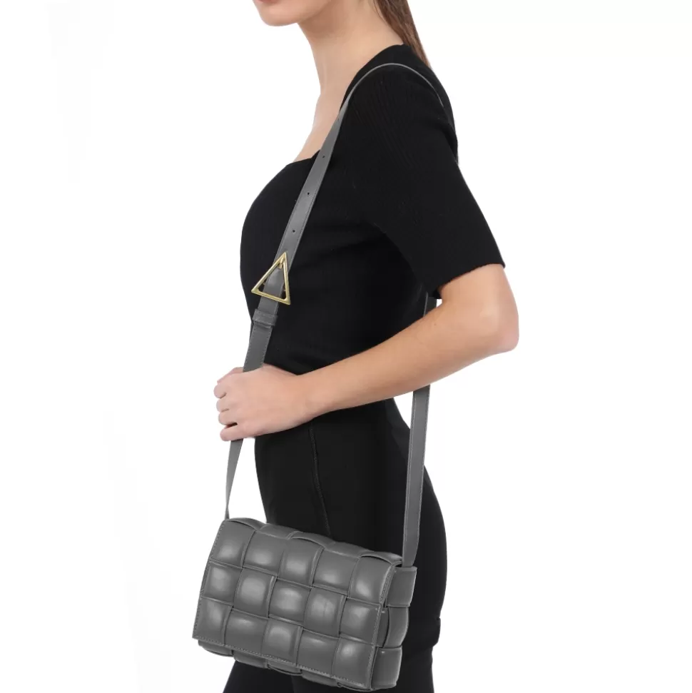 Bolso Folli Follie Mujer - Diseño Cuadrado con Trenzas en Gris Perla para Looks Diarios