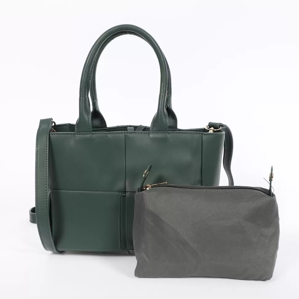 Bolso Folli Follie Mujer - Tote de Hombro en Verde Esmeralda con Trenzado Artesanal y Silueta Cuadrada