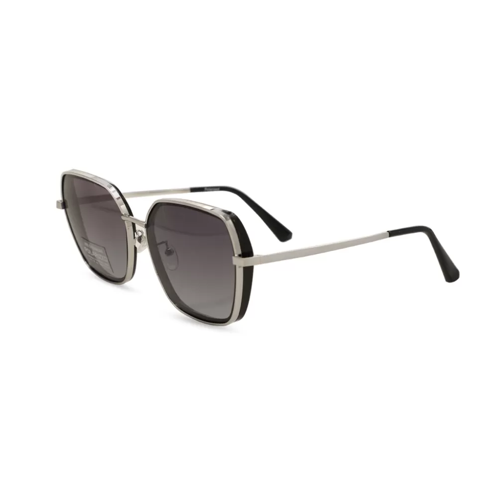 Folli Follie - Gafas de sol para mujer con marco cuadrado en metal plateado, diseño moderno y estilo urbano