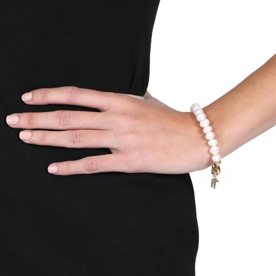 Pulsera Dorada con Perlas Naturales y Detalles Brillantes - Colección Adicción a la Elegancia de Folli Follie para Mujer
