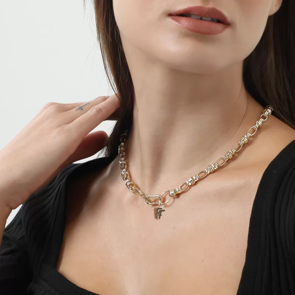Collar Elegante Folli Follie en Baño Dorado con Eslabones Brillantes - Diseño Femenino y Adictivo para Mujer