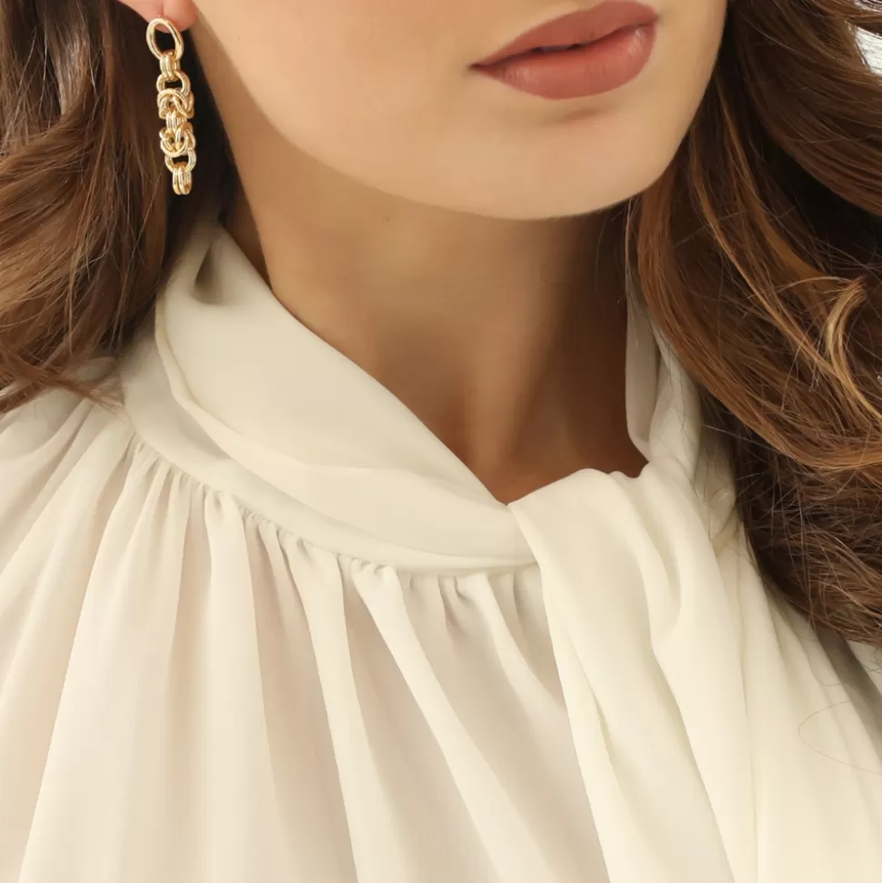Aretes Colgantes Bañados en Oro de Folli Follie - Diseño Cadena Adictiva para Mujer (Colección The Chain Addiction)