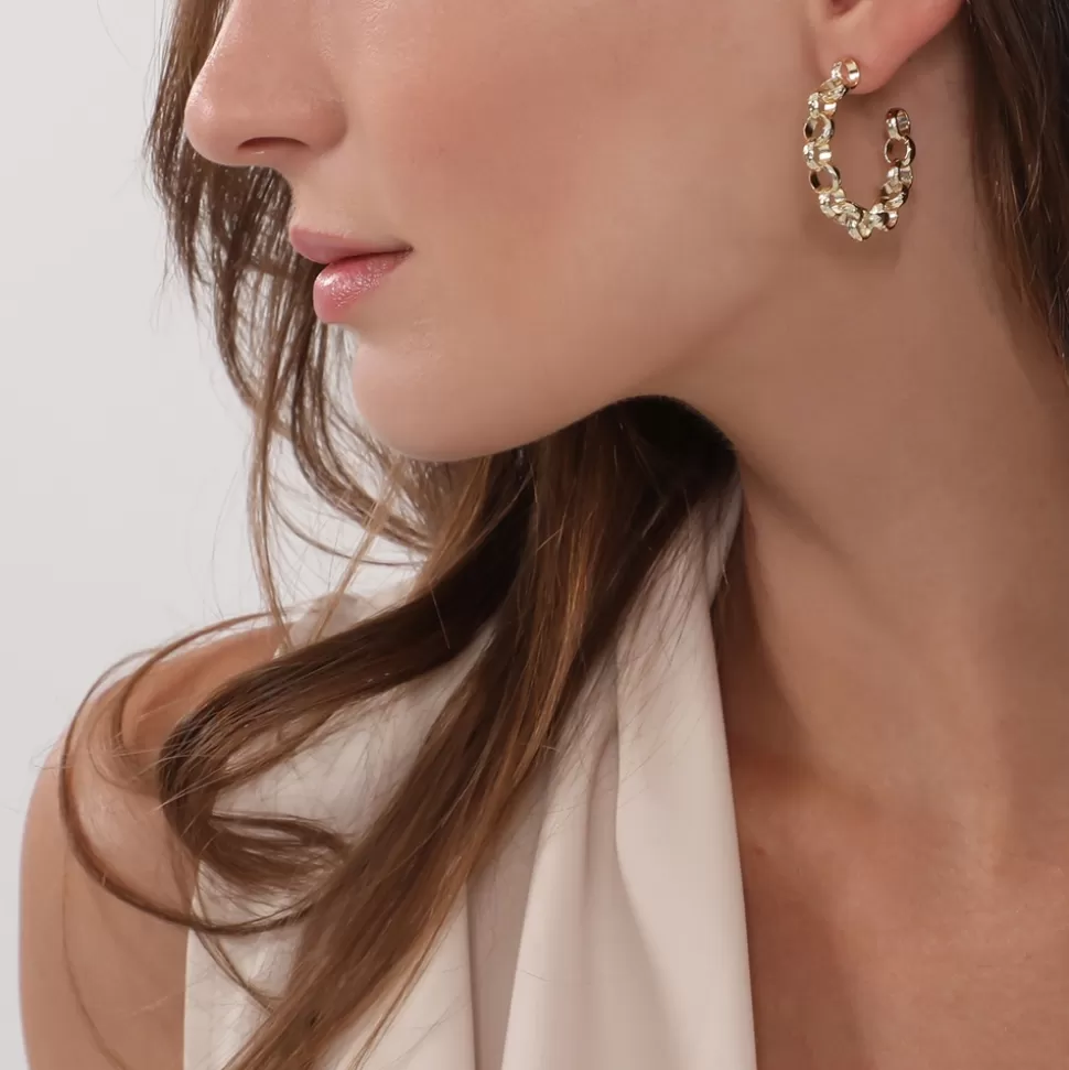 Aretes Folli Follie para Mujer: Aros Dorados Bañados en Oro de la Colección Adicción a las Cadenas