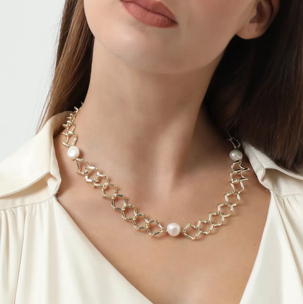 Colgante Bañado en Oro con Perlas Elegante de la Colección Chain Addiction para Mujer - Folli Follie
