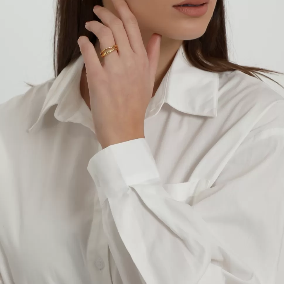 Anillo Folli Follie Bañado en Oro con Detalle de Cadena Adictiva - Joyería Elegante para Mujer