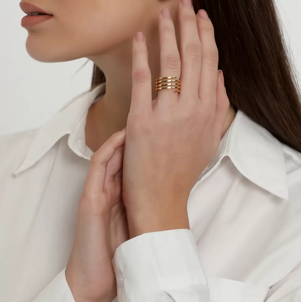 Anillo Espiral Bañado en Oro Folli Follie - Diseño Cadena Adictiva para Mujer