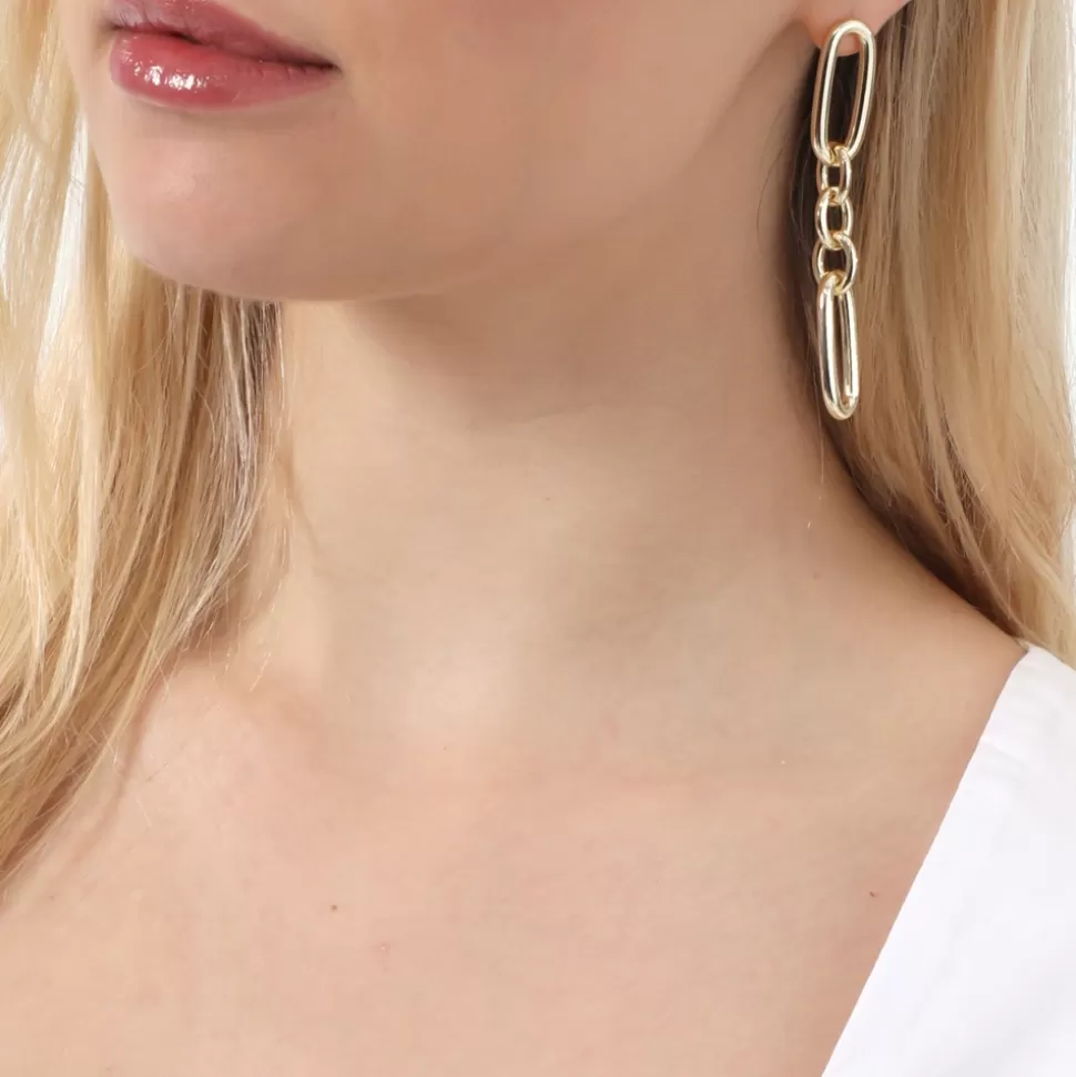 Aretes Elegantes de Cadena Larga en Baño de Oro - Diseño Ovalado Brillante para Mujer | Colección Adicción a la Elegancia by Folli Follie