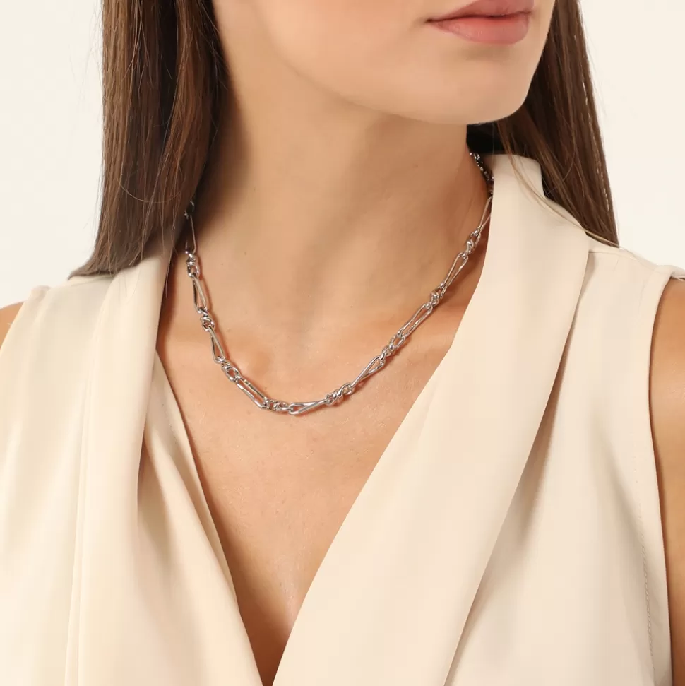 Collar Folli Follie Mujer - Cadena Adicción en Plata Brillante con Diseño Corto y Versátil