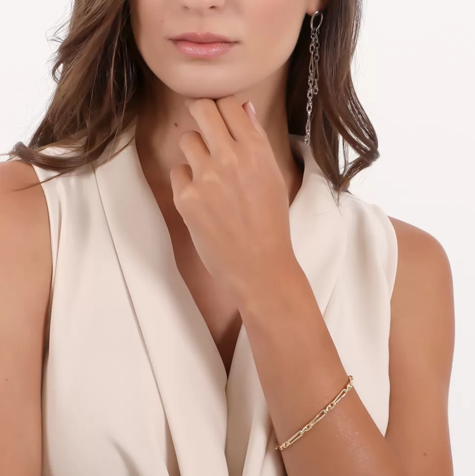 Aretes Folli Follie en Plata con Diseño Asimétrico de Doble Cadena - Elegancia Adictiva para Mujer