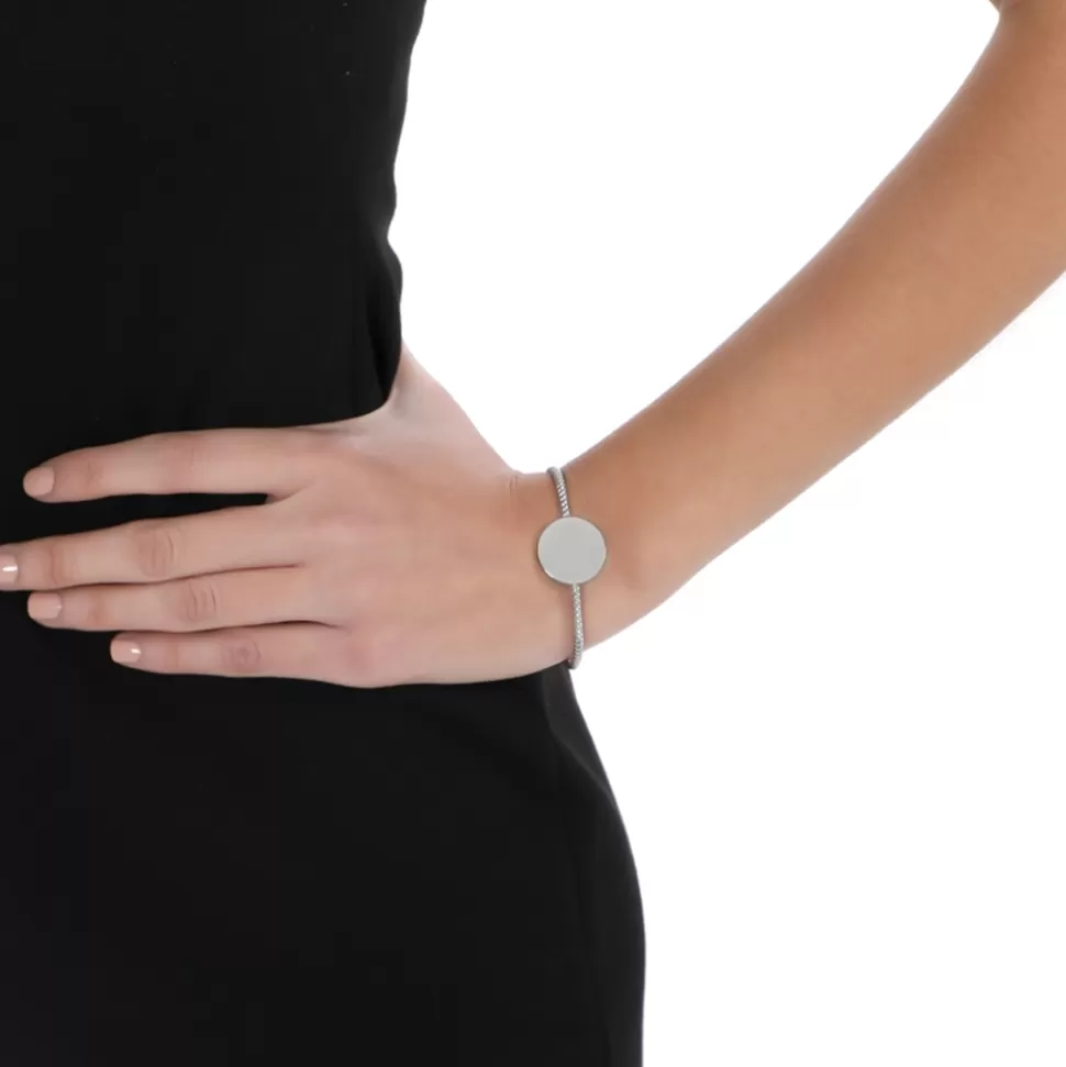 Pulsera Folli Follie Mujer - Brazalete Minimalista con Motivo Discoidal y Toques Brillantes