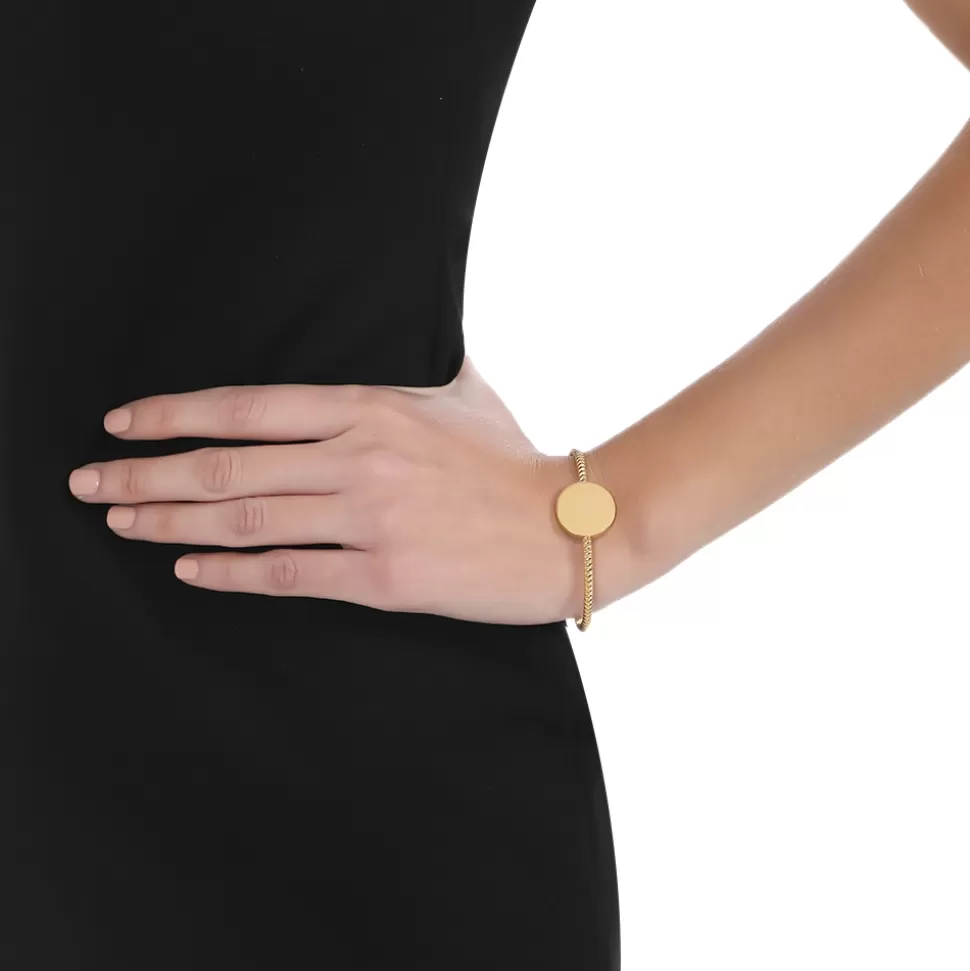 Pulsera Folli Follie para Mujer - Brazalete Minimalista Bañado en Oro con Detalle de Medallón Brillante
