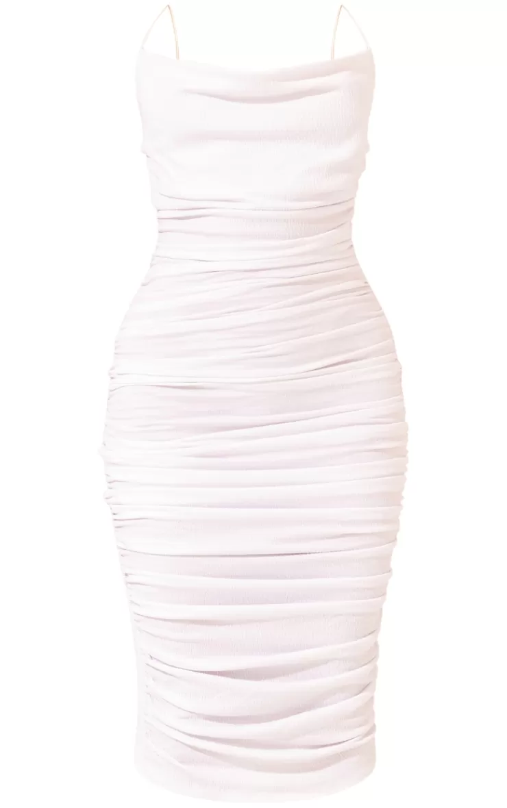 PrettyLittleThing  Crinkle Texture Ruched Cowl Neck Midi Dress< Honeymoon Outfits