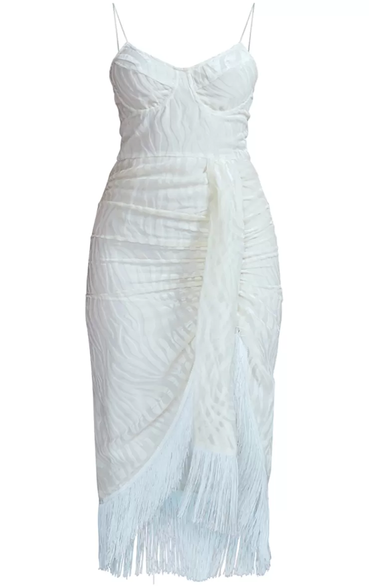 PrettyLittleThing  Devore Tassel Detail Underwired Draped Midi Dress< Honeymoon Outfits