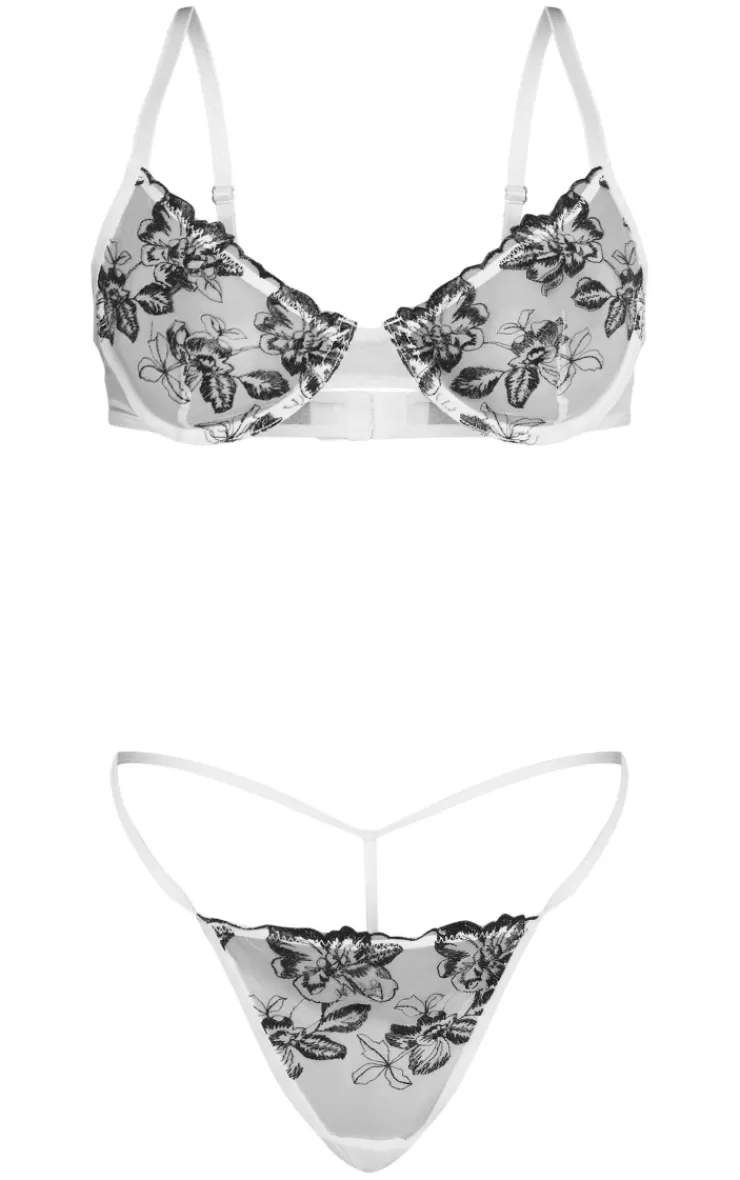 PrettyLittleThing  Floral Contrast Embroidery Lingerie Set< Honeymoon Outfits