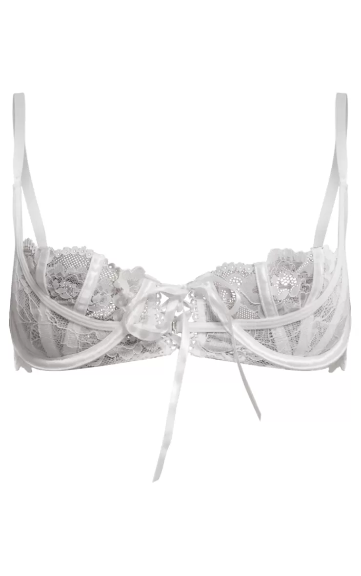 PrettyLittleThing  Floral Lace Underwired Lace Up Detail Bra< Honeymoon Outfits