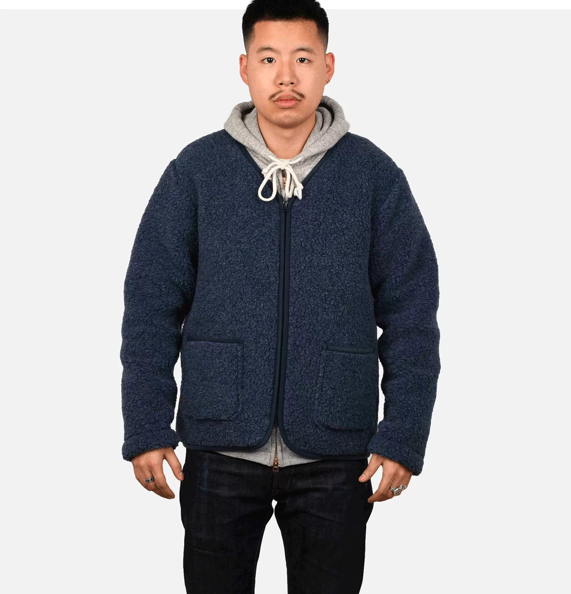 Cárdigan deportivo con capucha y cremallera - Azul Marino / Conjunto en tejido polar para clima frío