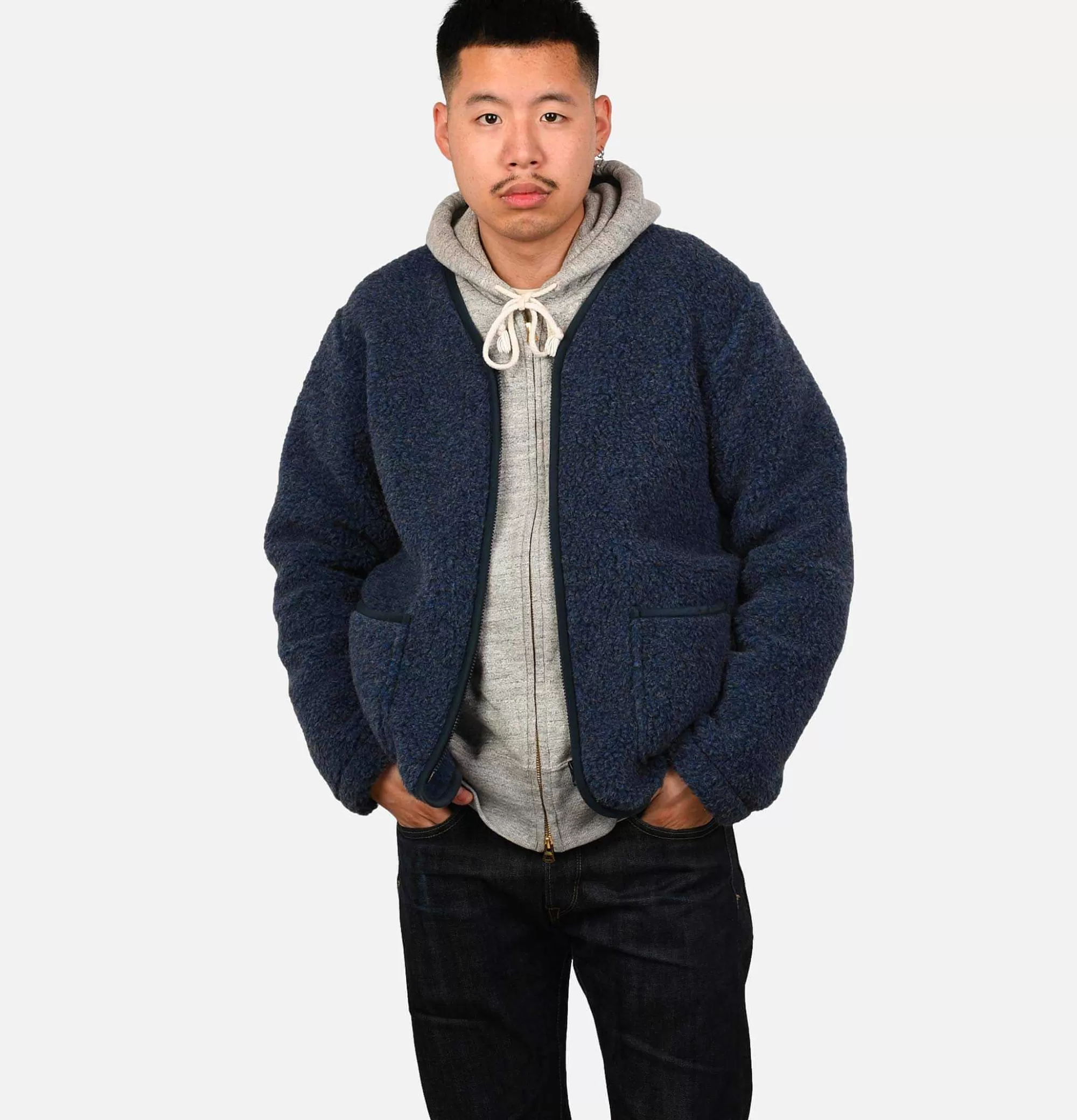Cárdigan deportivo con capucha y cremallera - Azul Marino / Conjunto en tejido polar para clima frío